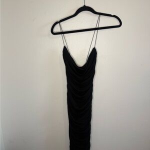 Oh Polly Black Strapless Cowl Ruched Dress
